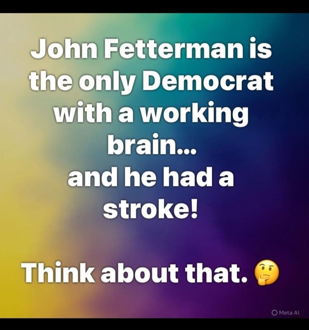 John Fetterman is the only Democrat with a working brain... and he had a stroke! Think about that.