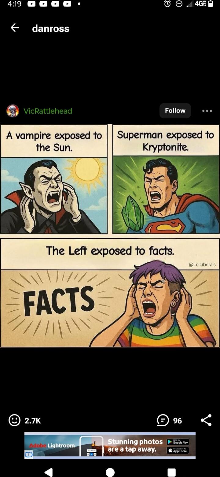 A vampire exposed to the Sun. Superman exposed to Kryptonite. The Left exposed to facts. FACTS