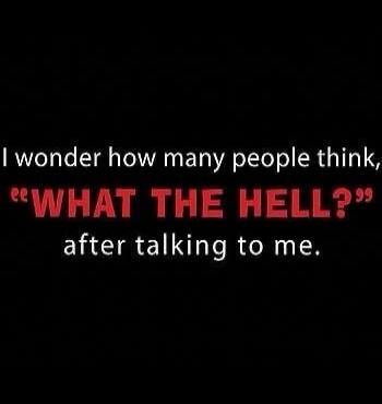 I wonder how many people think, “WHAT THE HELL?” after talking to me.