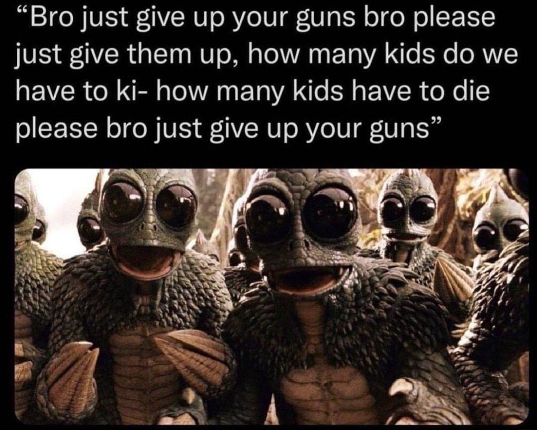 Bro just give up your guns bro please just give them up how many kids do we have to ki how many kids have to die please bro just give up your guns