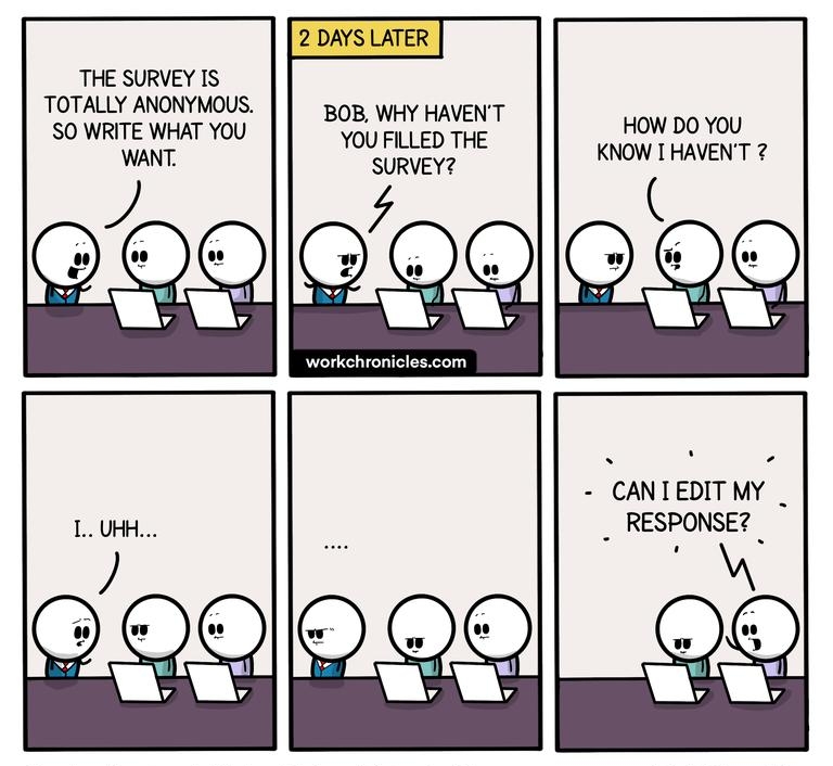 2 DAYS LATER THE SURVEY IS TOTALLY ANONYMOUS BOB WHY HAVENT SO WRITE WHAT YOU YOU FILLED THE WANT SURVEY HOW DO YOU KNOW I HAVENT 2 workchroniclescom CANIEDITMY _ RESPONSE T