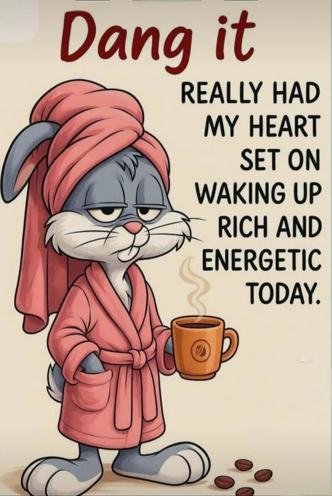 Dang it REALLY HAD MY HEART SET ON WAKING UP RICH AND ENERGETIC TODAY.