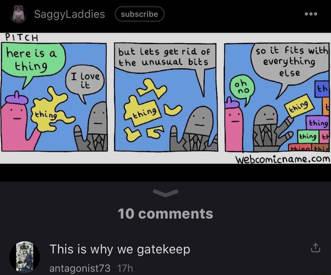 but Leks get rid of o ik Fiks wit the unusual bits everything beomicnamecom 10 comments This is why we gatekeep antagonist73 17h
