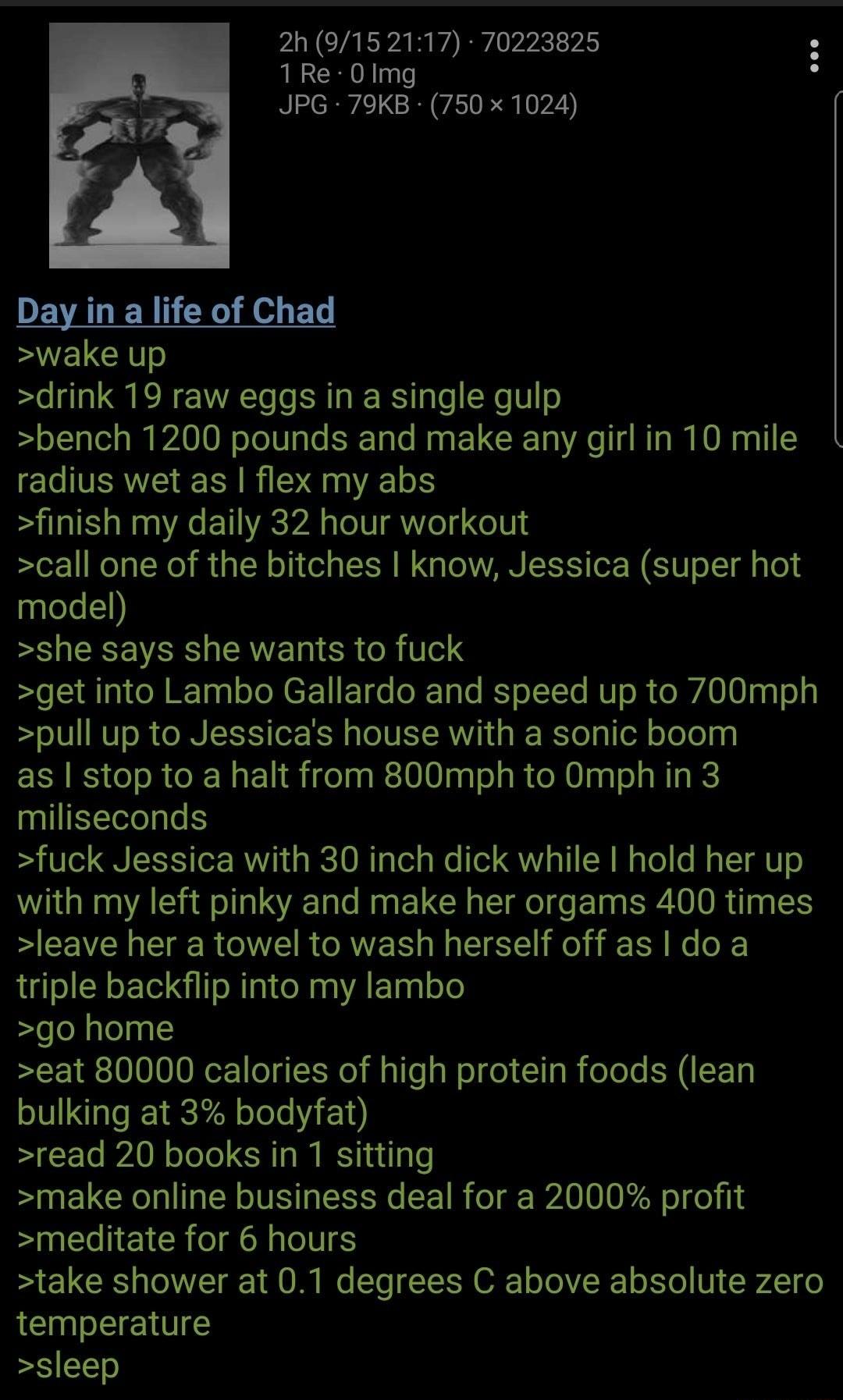 2h9152117 70223825 1Re 0Img JPG 79KB 750 x 1024 PEVALENCT v EL EVELCIT drink 19 raw eggs in a single gulp bench 1200 pounds and make any girl in 10 mile ECITERVE R R finish my daily 32 hour workout call one of the bitches know Jessica super hot model she says she wants to fuck get into Lambo Gallardo and speed up to 700mph pull up to Jessicas house with a sonic boom as stop to a halt from 800mph t