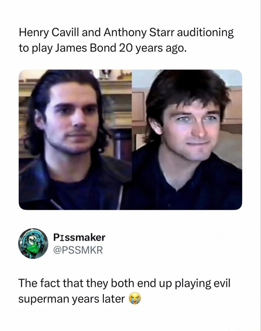 Henry Cavill and Anthony Starr auditioning to play James Bond 20 years ago. The fact that they both end up playing evil superman years later 😭
