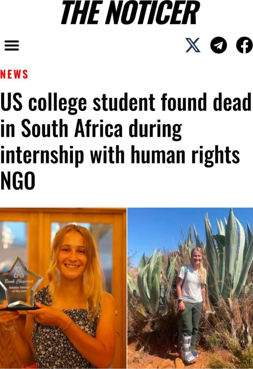 THE NOTIGER X006 US college student found dead in South Africa during internship with human rights NGO