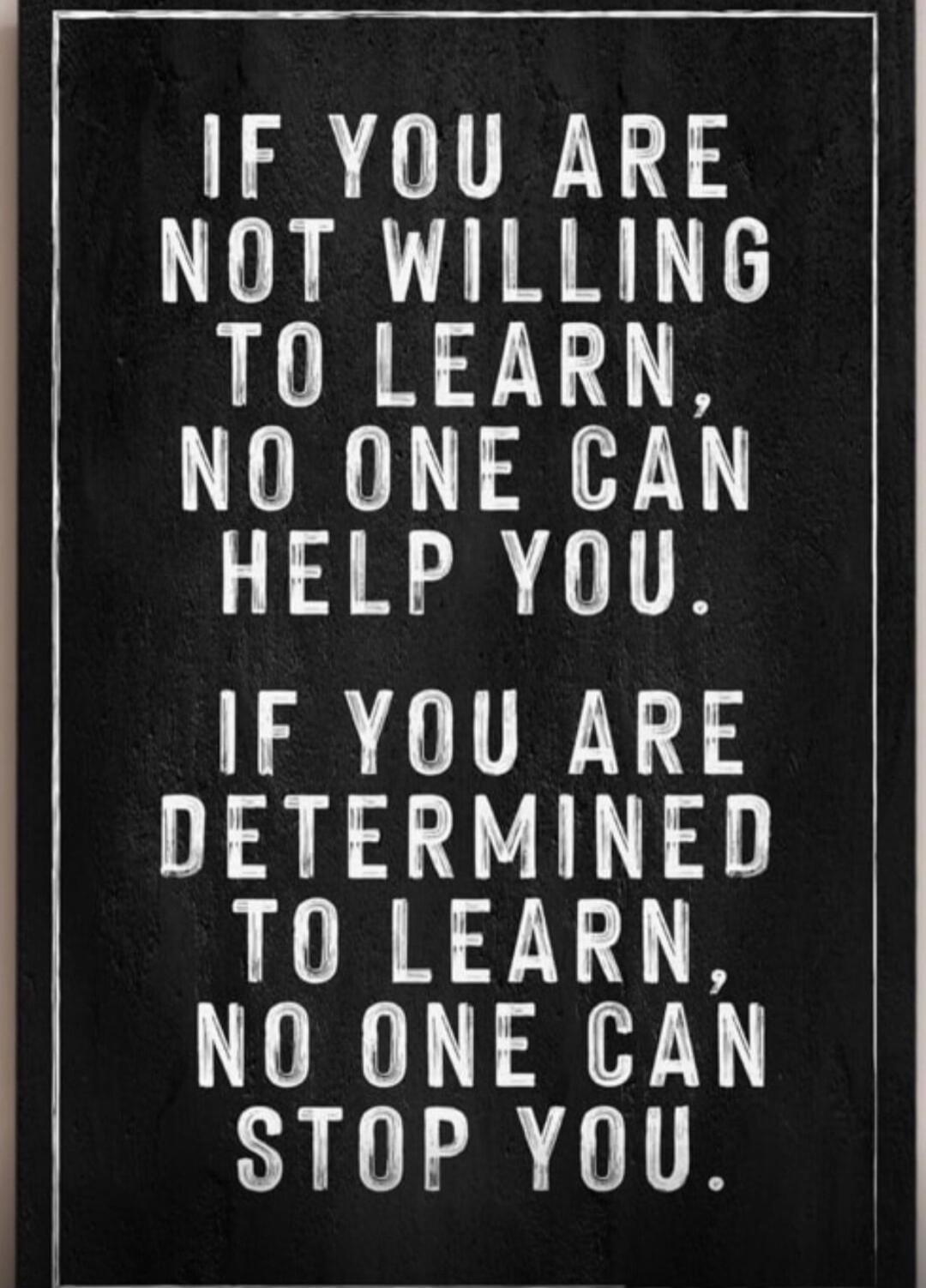 IF YOU ARE NOT WILLING TO LEARN, NO ONE CAN HELP YOU. IF YOU ARE DETERMINED TO LEARN, NO ONE CAN STOP YOU.