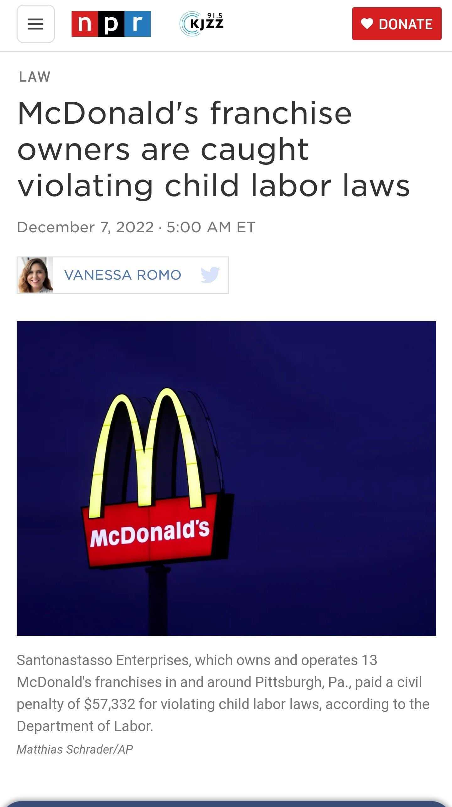 it Law McDonalds franchise owners are caught violating child labor laws