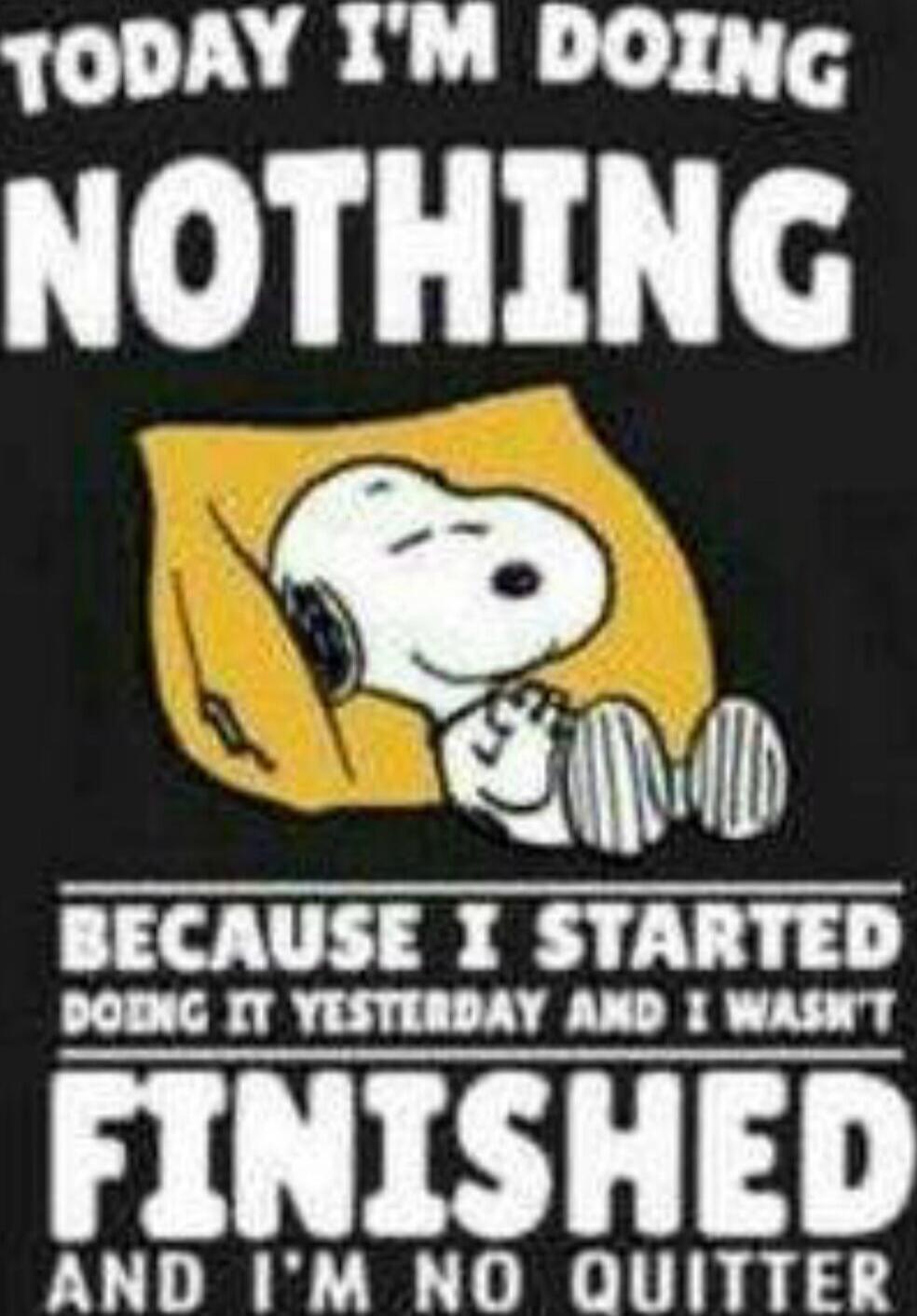 TODAY I'M DOING NOTHING
BECAUSE I STARTED DOING IT YESTERDAY AND I WASN'T FINISHED
AND I'M NO QUITTER