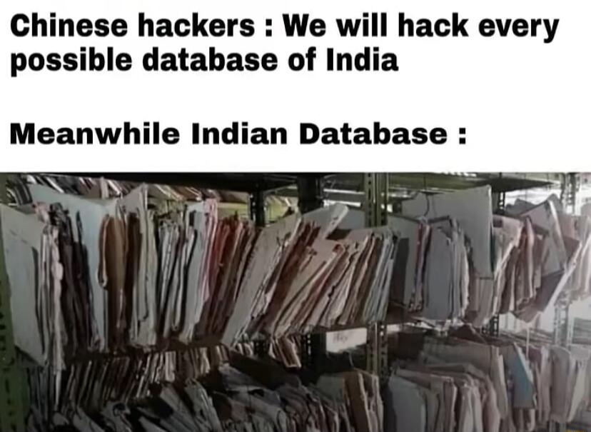 Chinese hackers We will hack every possible database of India Meanwhile Indian Database