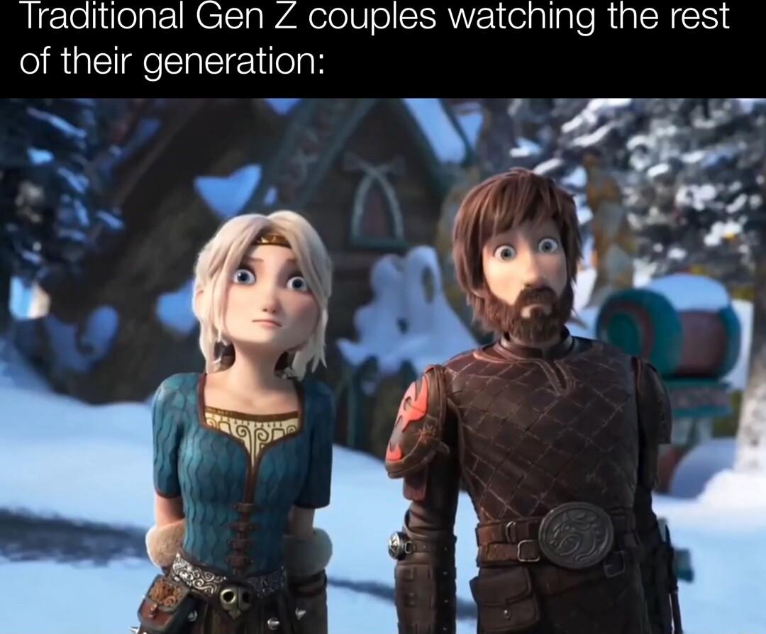 Iraditional Gen couples watching the rest of their generation