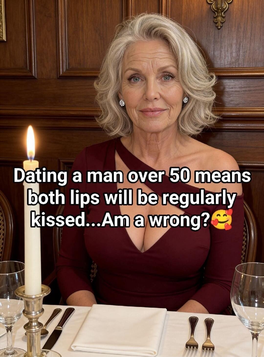 Dating a man over 50 means both lips will be regularly kissed...Am I wrong? 🥰