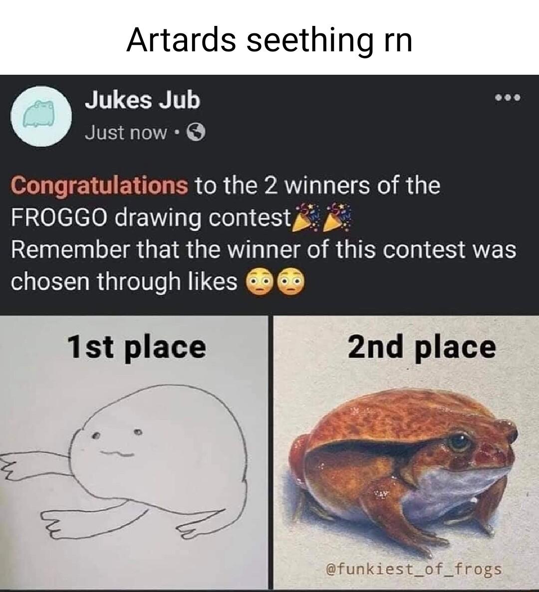 Artards seething rn ST U Justnow G IETIENGLER o AN ners of the FROGGO drawing contest Remember that the winner of this contest was chosen through likes 1st place 2nd place