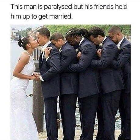This man is paralysed but his friends held him up to get married