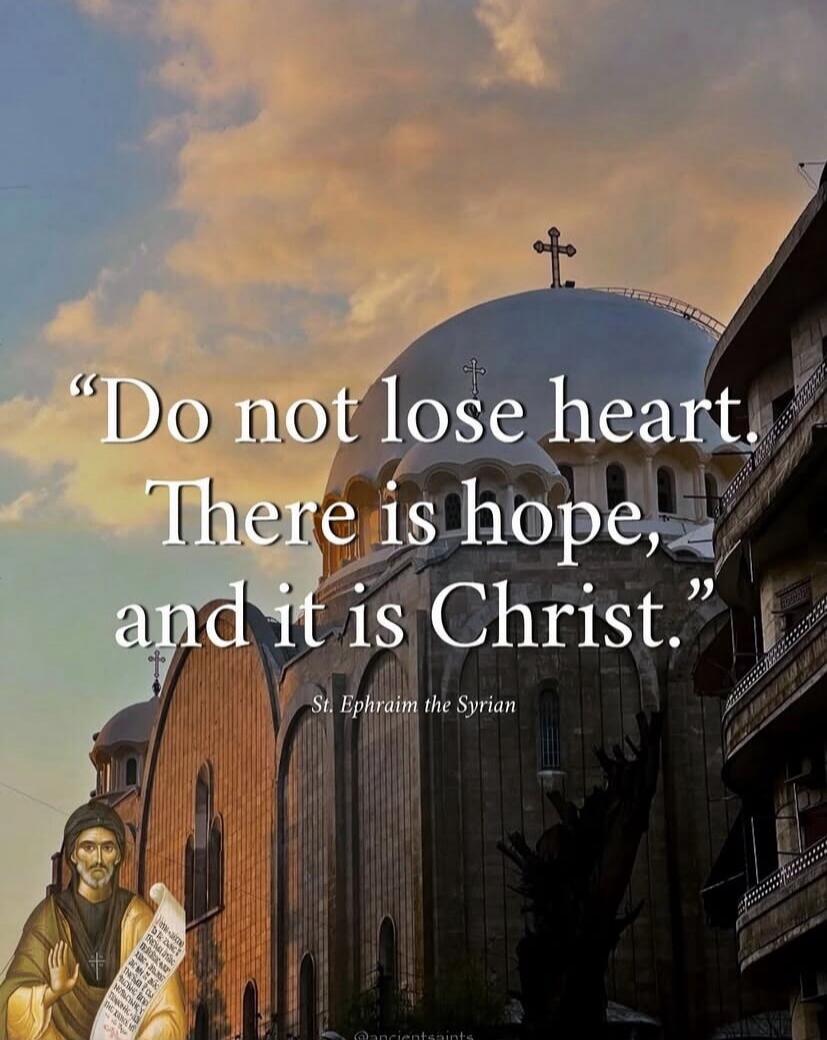Do not lose heart. There is hope, and it is Christ. St. Ephraim the Syrian.