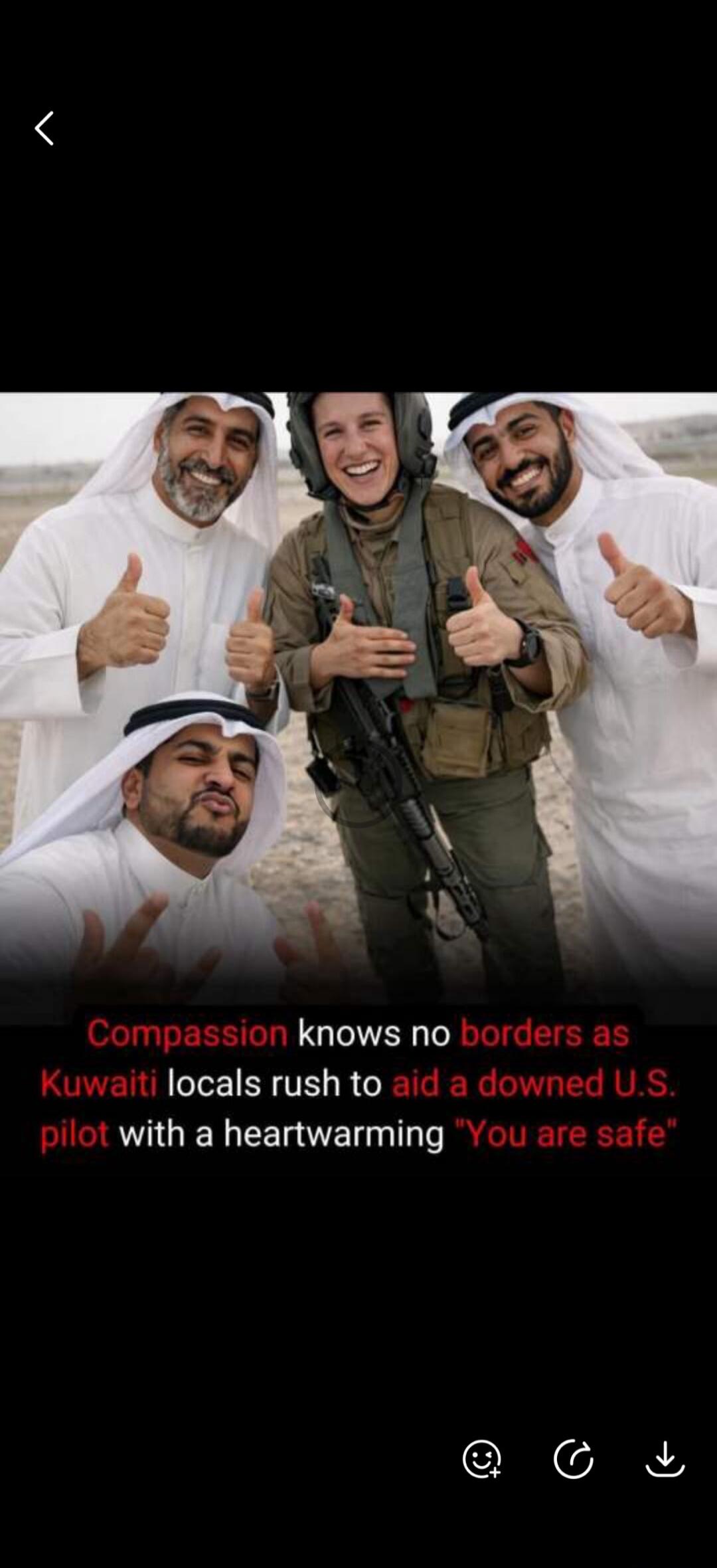 Compassion knows no borders as Kuwaiti locals rush to aid a downed U.S. pilot with a heartwarming 