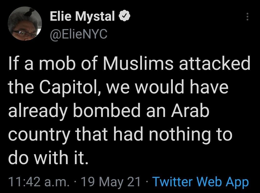 Elie Mystal 7 ElieNYC If a mob of Muslims attacked the Capitol we would have Gl CET Ao JolpgloITe Ta WA 2 Lo country that had nothing to do with it LB A W o MR R F Y B V1 T AL o N o0