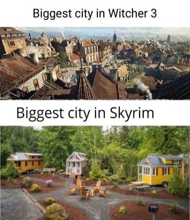 Biggest city in Witcher 3 Biggest city in Skyrim A X