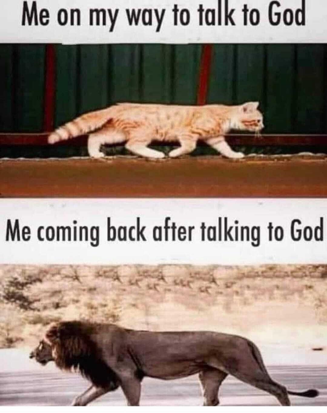 Me on my way to talk to God. Me coming back after talking to God.
