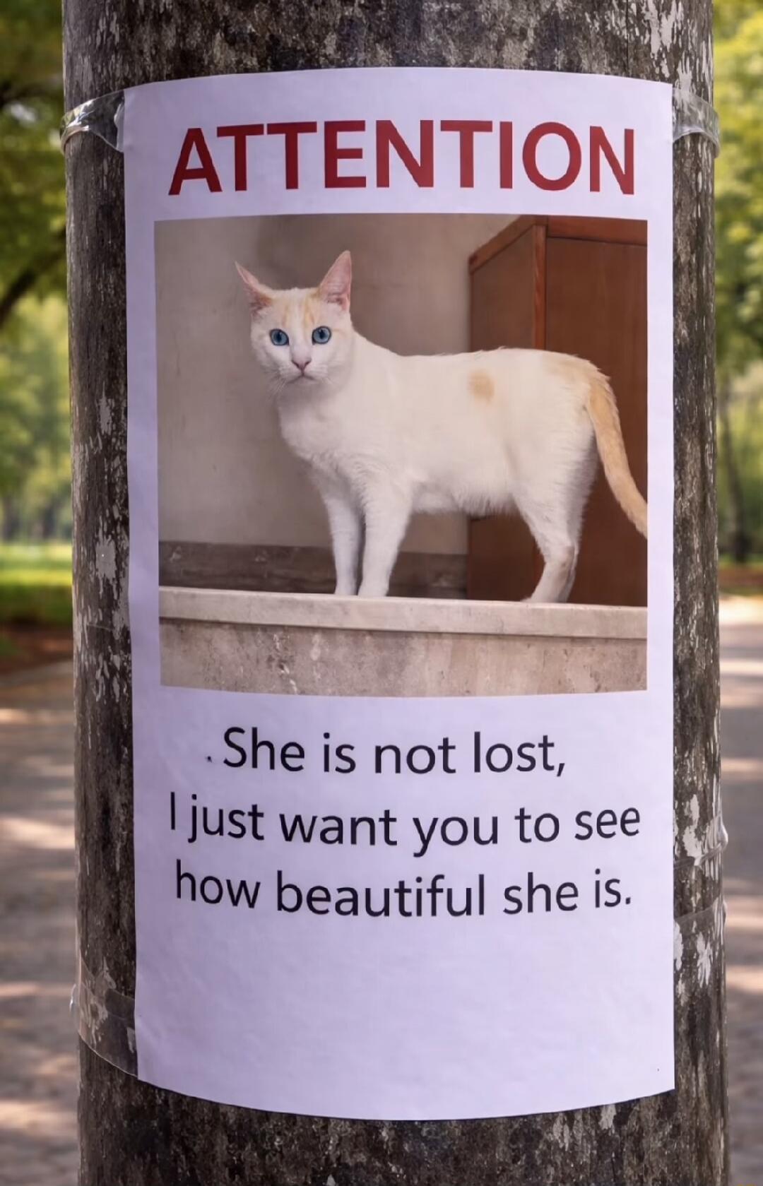 ATTENTION. She is not lost, I just want you to see how beautiful she is.