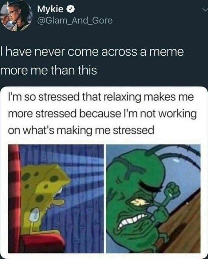 have never come across a meme QTR ETa RIS Im so stressed that relaxing makes me more stressed because Im not working on whats making me stressed