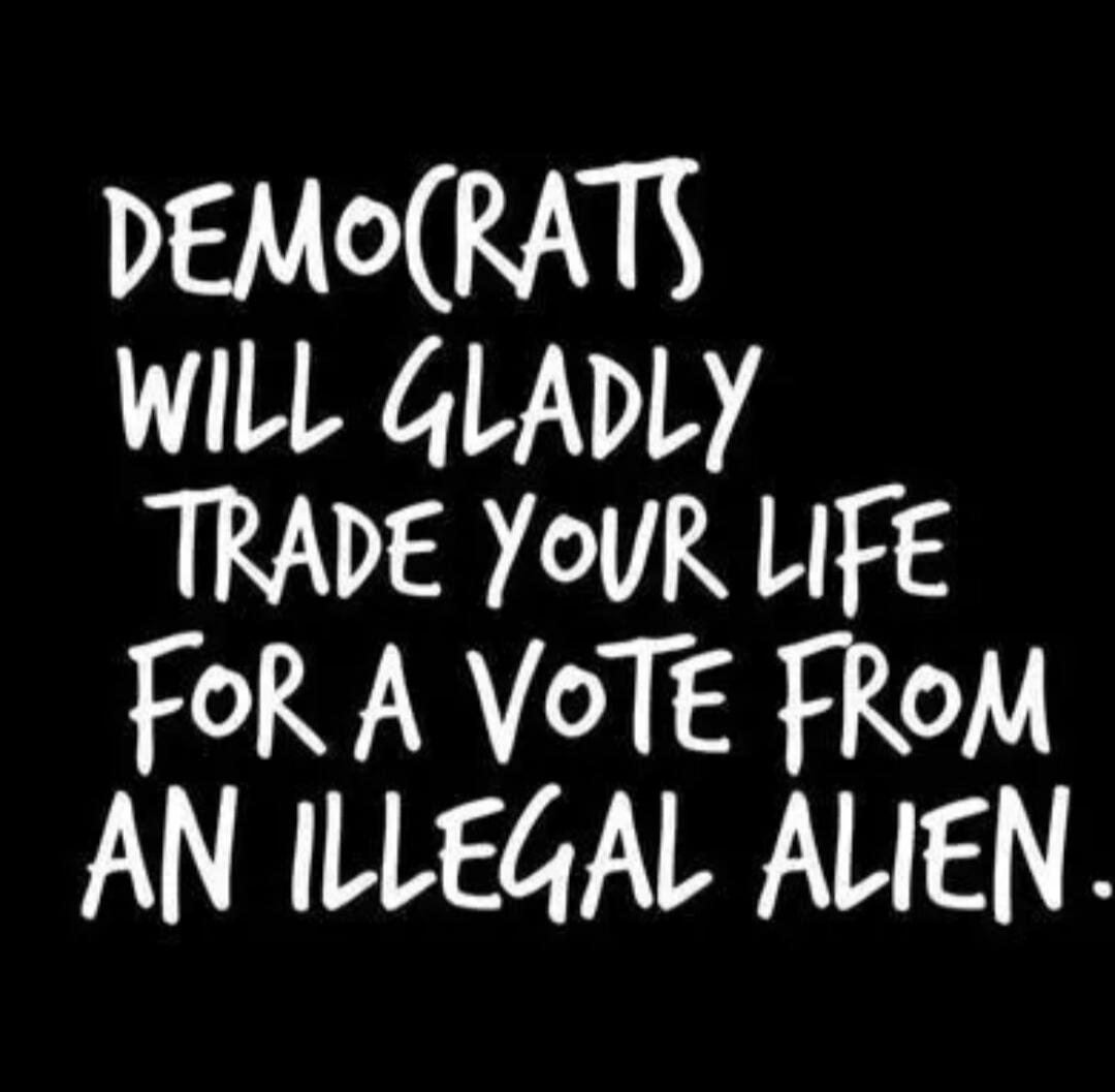 DEMOCRATS WILL GLADLY TRADE YOUR LIFE FOR A VOTE FROM AN ILLEGAL ALIEN.