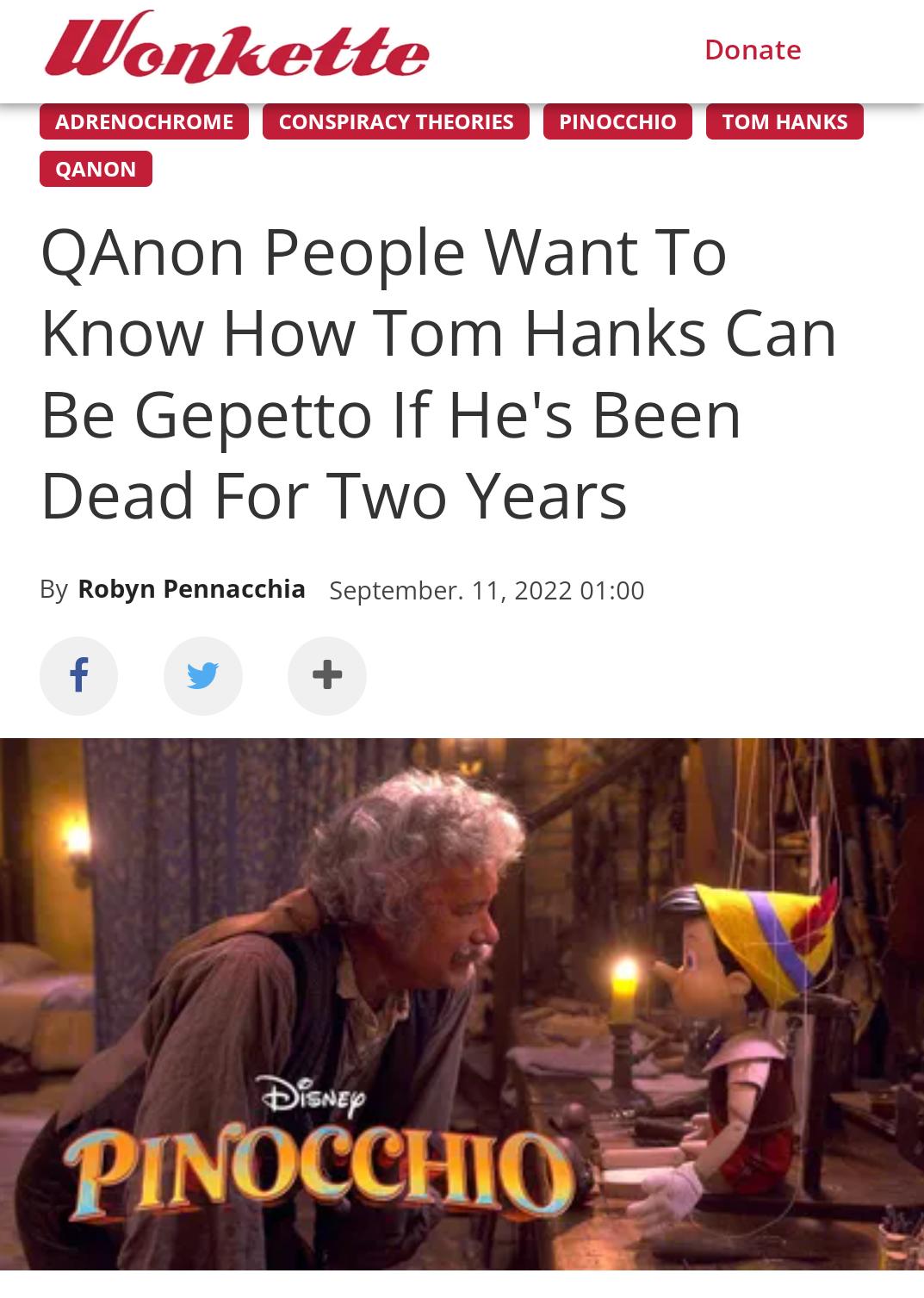 QAnon People Want To Know How Tom Hanks Can Be Gepetto If Hes Been Dead For Two Years By Robyn Pennacchia September 11 2022 0100 F v