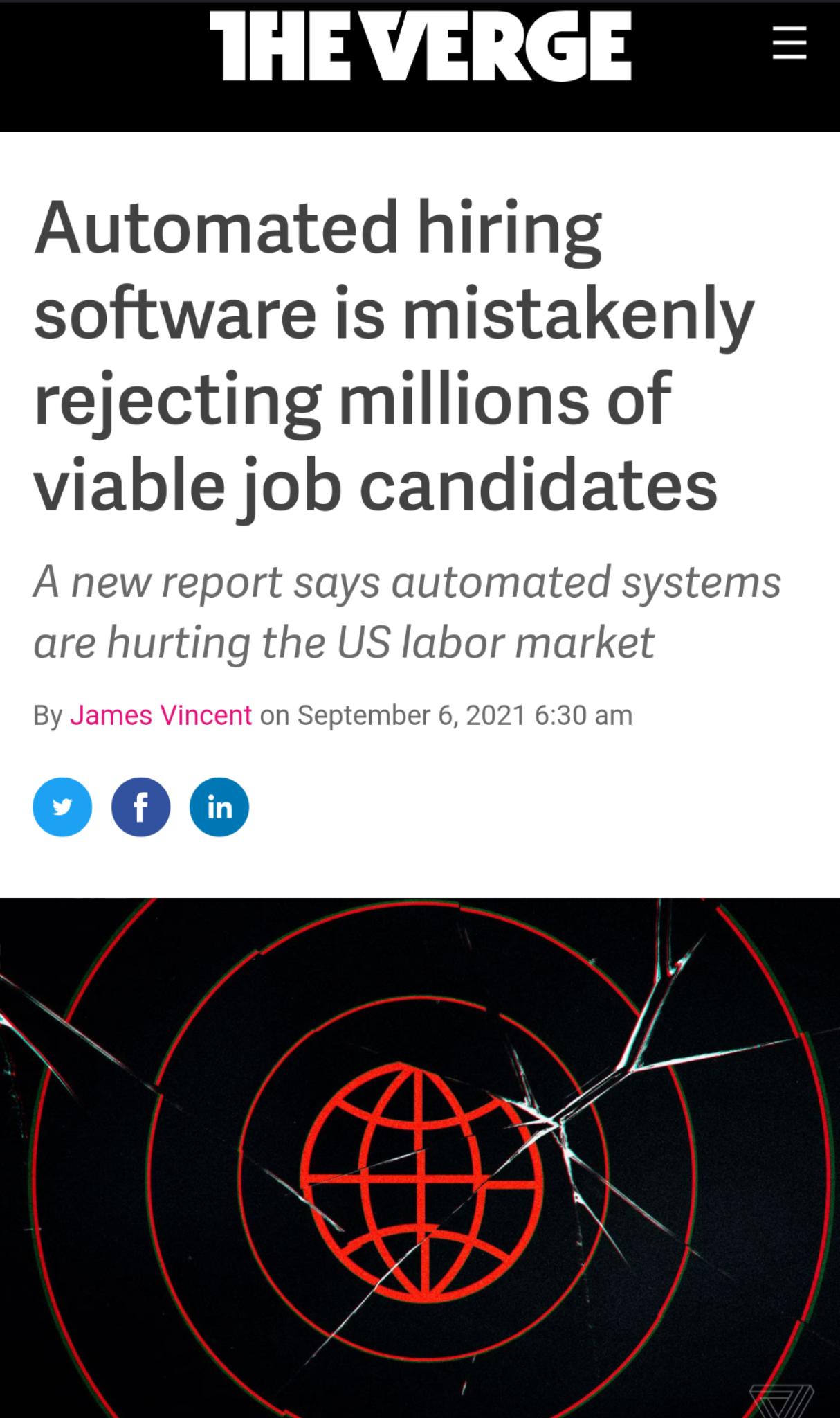 Automated hiring software is mistakenly rejecting millions of viable job candidates A new report says automated systems are hurting the US labor market on September 6 2021 630 am By