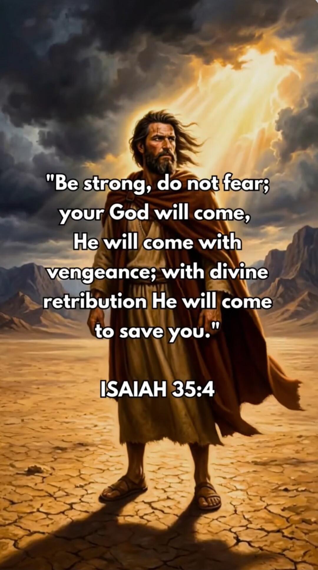 Be strong, do not fear; your God will come, He will come with vengeance; with divine retribution He will come to save you. ISAIAH 35:4
