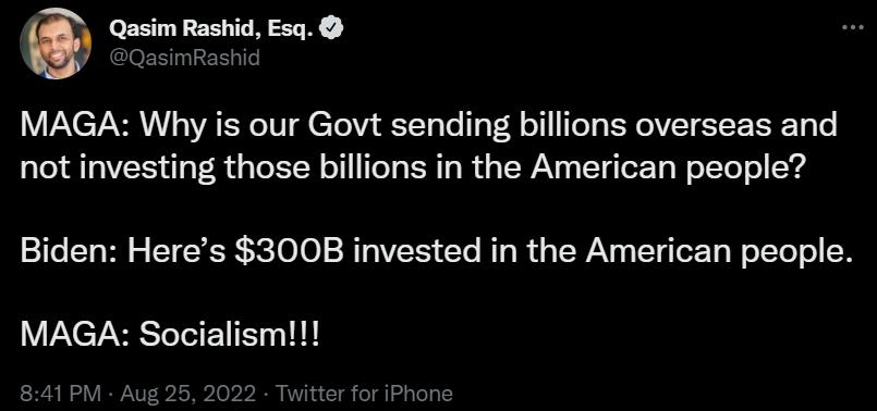 D Qusim Rastid Es0 MAGA Why is our Govt sending billions overseas and not investing those billions in the American people Biden Heres 300B invested in the American people MAGA Socialism