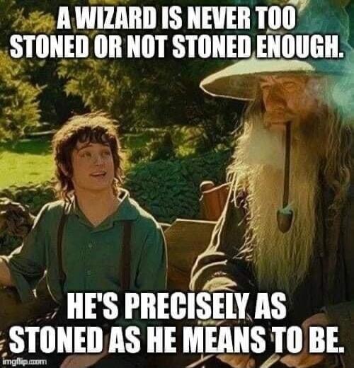 A WIZARD IS NEVER TOO STONED OR NOT STONED ENOUGH. HE'S PRECISELY AS STONED AS HE MEANS TO BE.