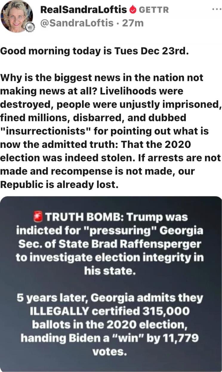 Good morning today is Tues Dec 23rd. Why is the biggest news in the nation not making news at all? Livelihoods were destroyed, people were unjustly imprisoned, fined millions, disbarred, and dubbed 