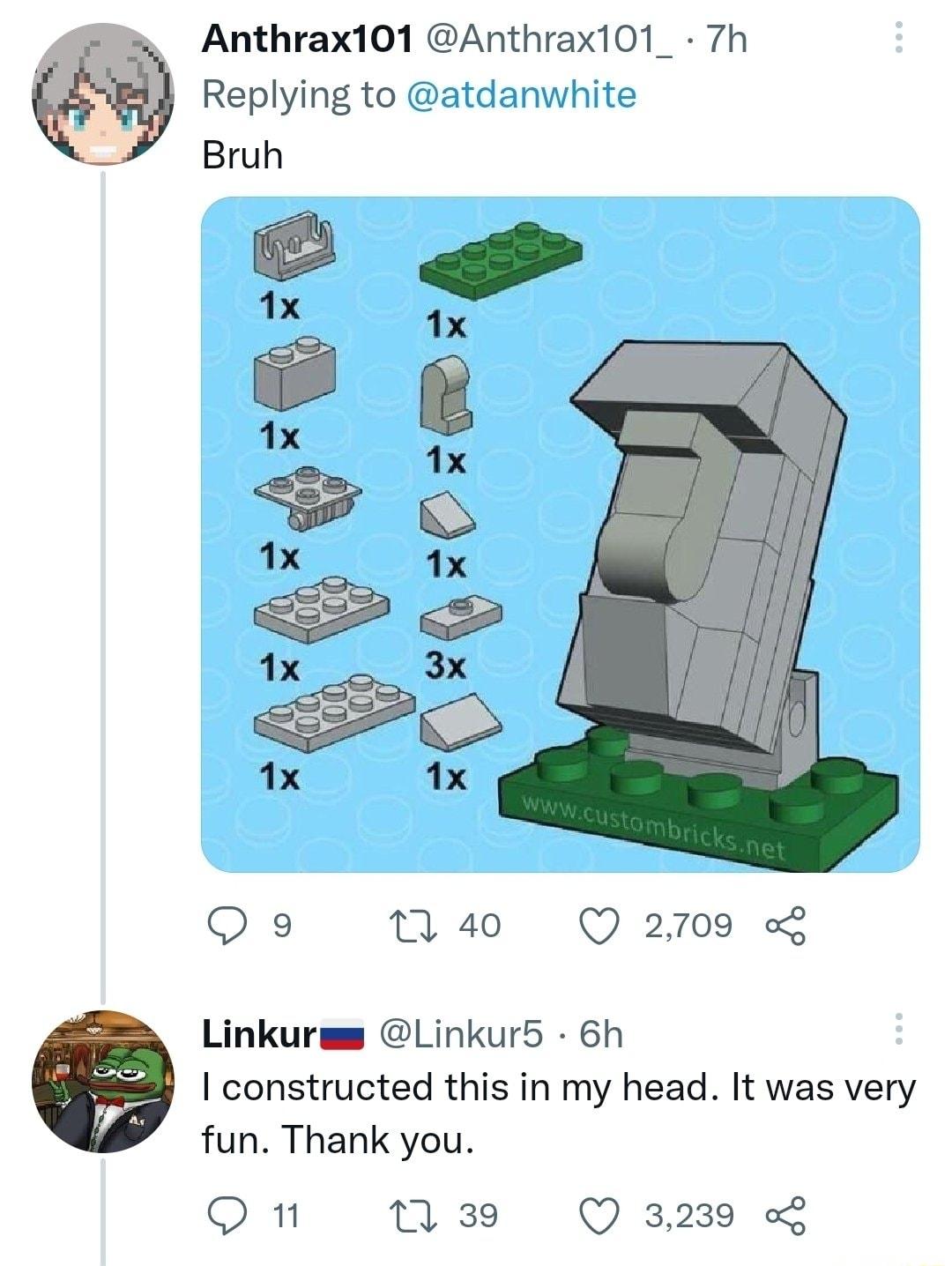 Anthrax101 Anthrax101_ 7h Replying to atdanwhite Bruh Q9 M4 Q2709 Linkurmm Linkur5 6h I constructed this in my head It was very fun Thank you On M3 Q328