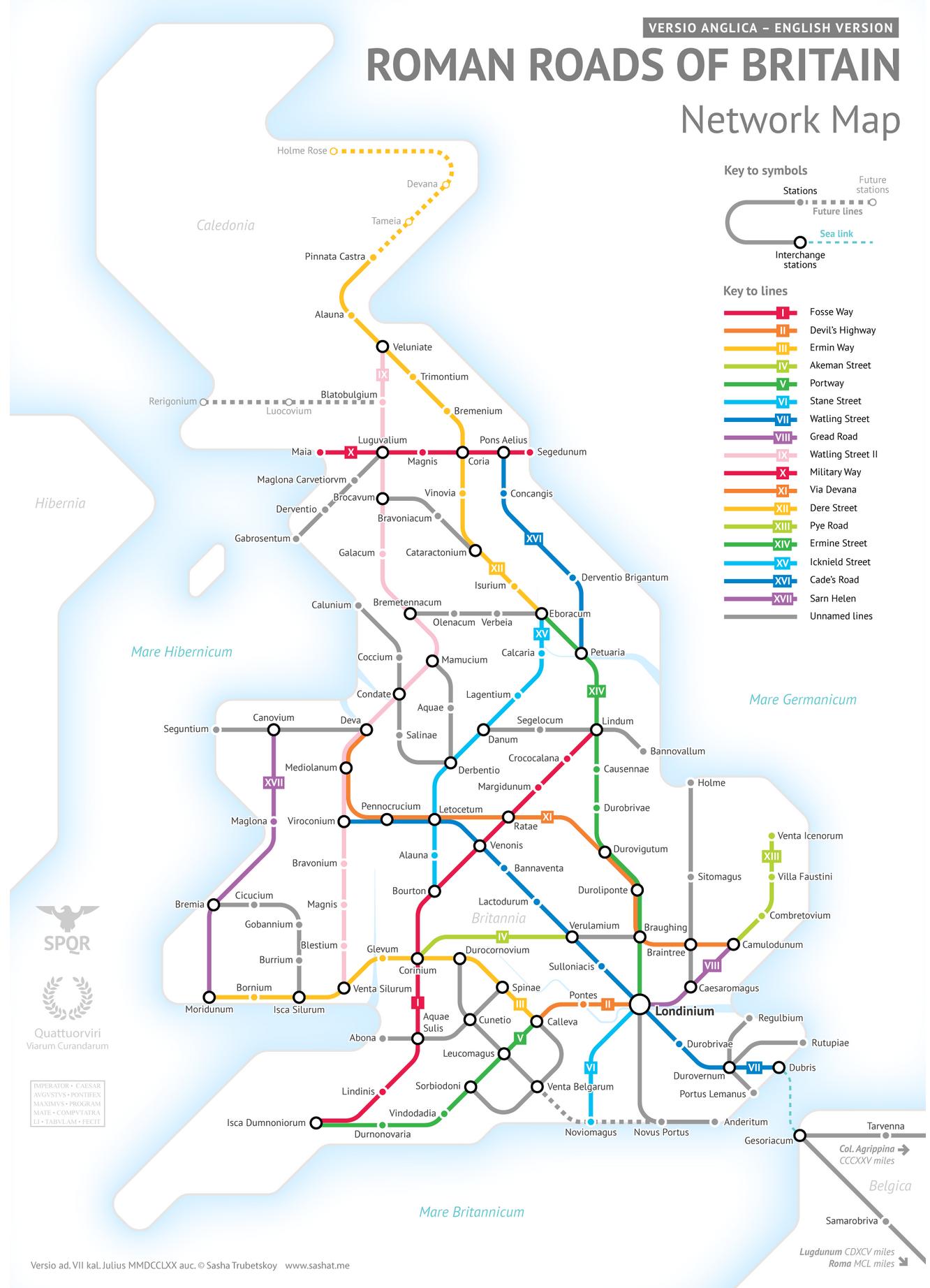 VERSIO ANGLICA ENGLISH VERSION ROMAN ROADS OF BRITAIN Network Map Holme Rose O Key to symbols Future Stations stations L1 Le Future Tameia g Sea link Pinnata Castra Interchange stations Key to lines Alaunas el Fosse Way e Devils Highway Veluniate e Jos Ermin Way Akeman Street e Portway el Stane Street T Watling Street Rerigonium s m w m u w m w m oOn m b 0L Luocovium Bremenium Luguyalium Pons Aeli