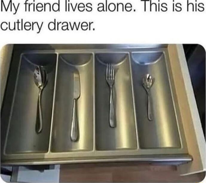 My friend lives alone cutlery drawer