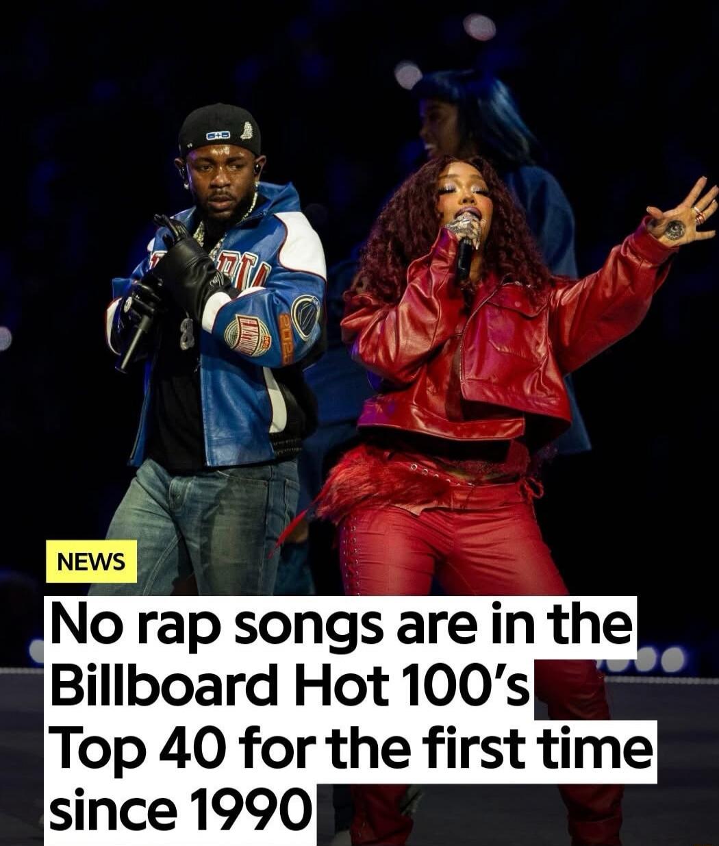 No rap songs are in the Billboard Hot 100's Top 40 for the first time since 1990