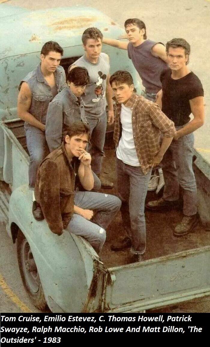 Tom Cruise Emilio Estevez C Thomas Howell Patrick wayze Ralph Macchio Rob Lowe And Matt Dillon The Outsiders 1983