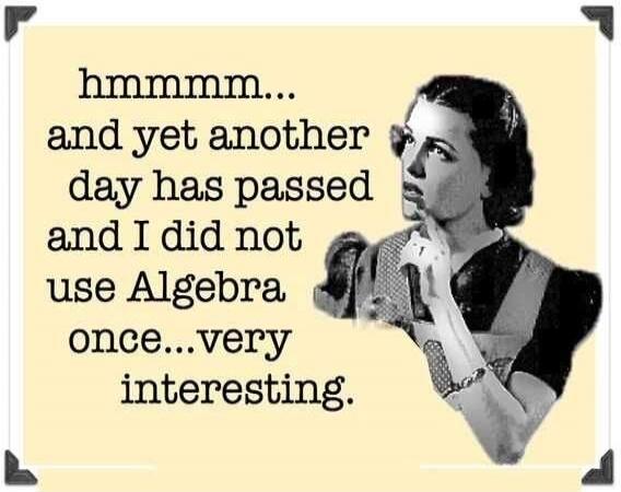 hmmmm... and yet another day has passed and I did not use Algebra once...very interesting.