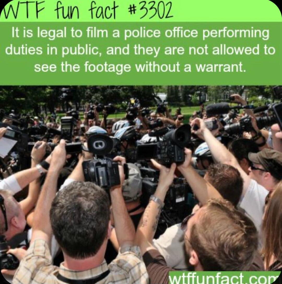 Itis legal to film a police office performing duties in public and they are not allowed to