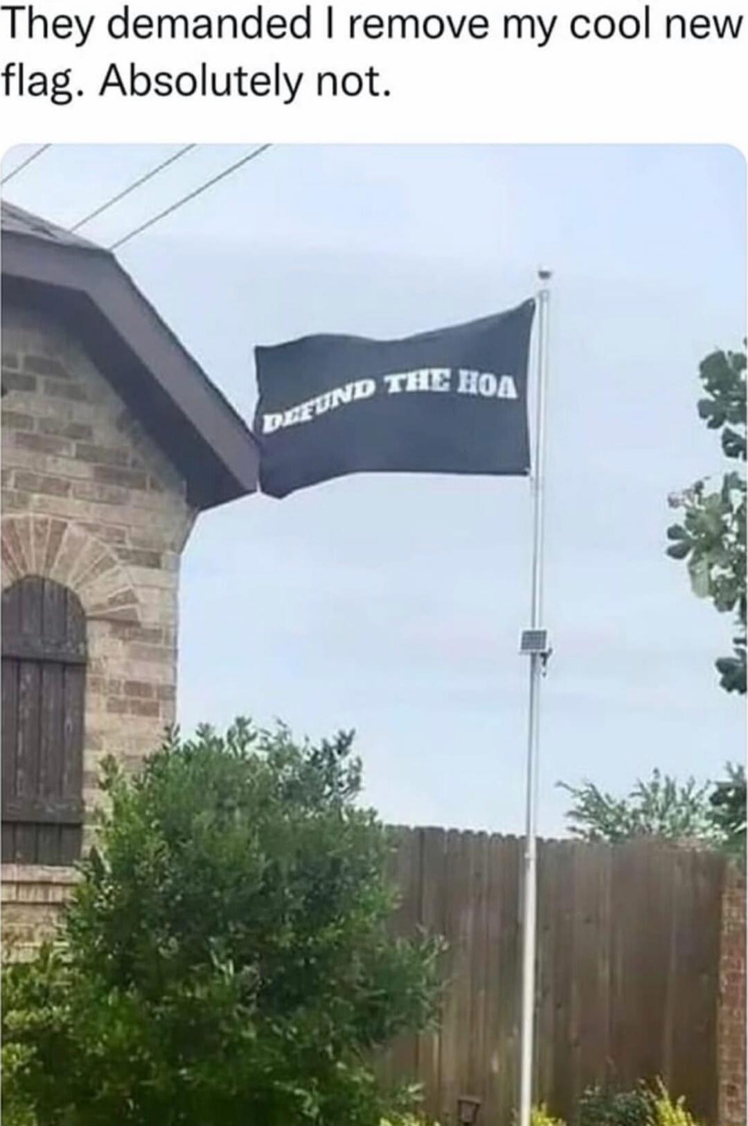 They demanded I remove my cool new flag. Absolutely not. DEFUND THE HOA