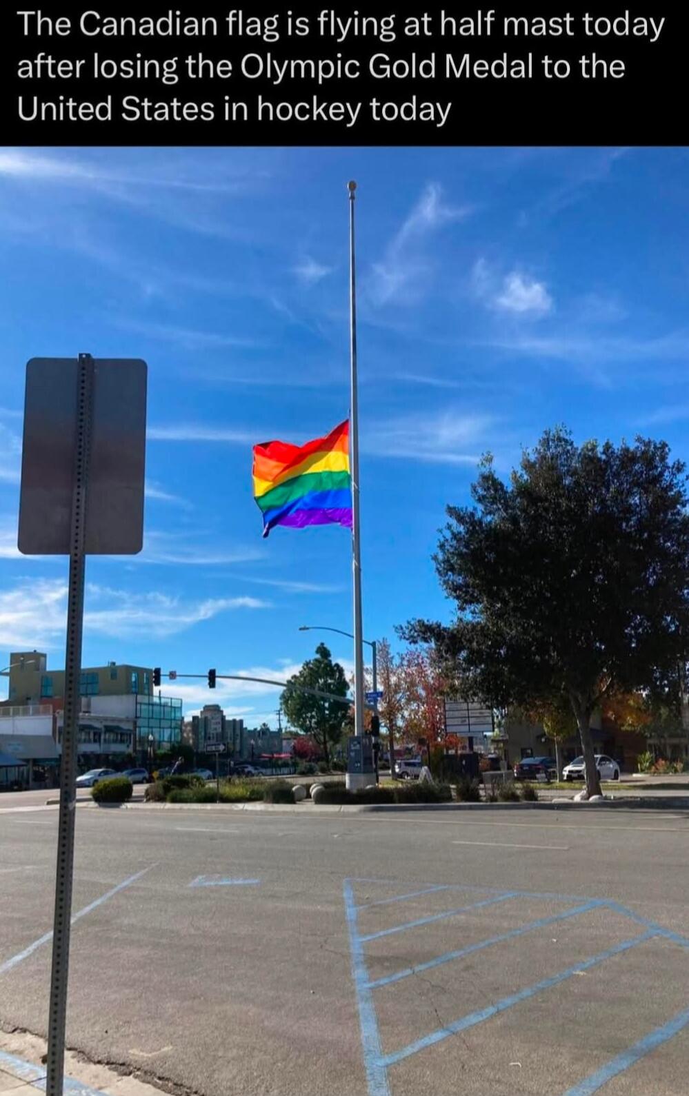 The Canadian flag is flying at half mast today after losing the Olympic Gold Medal to the United States in hockey today