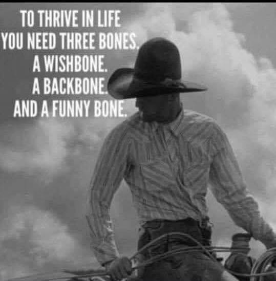 TO THRIVE IN LIFE YOU NEED THREE BONES. A WISHBONE. A BACKBONE. AND A FUNNY BONE.
