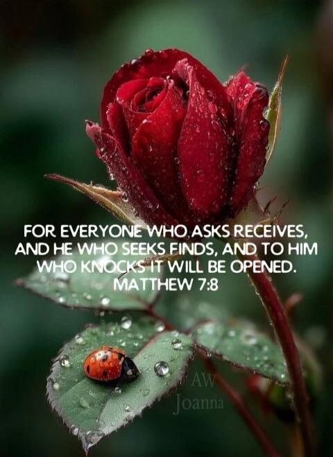 FOR EVERYONE WHO ASKS RECEIVES, AND HE WHO SEEKS FINDS, AND TO HIM WHO KNOCKS IT WILL BE OPENED. MATTHEW 7:8