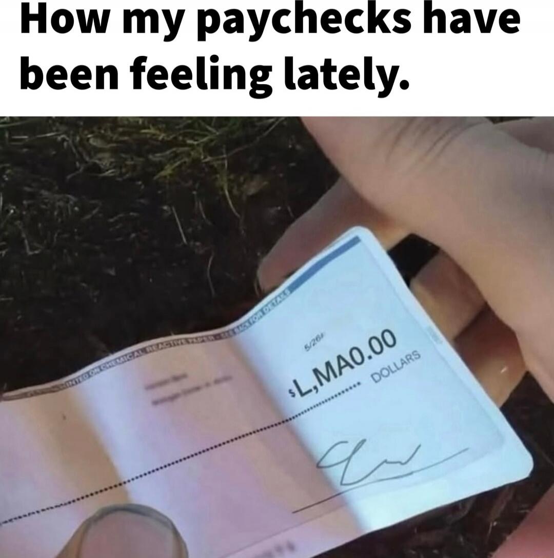 How my paychecks have been feeling lately. AL-MAO.00 DOLLARS