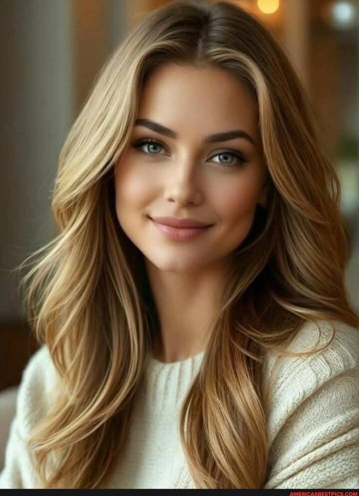 Portrait photo of a smiling woman with long wavy blonde hair wearing a light sweater.