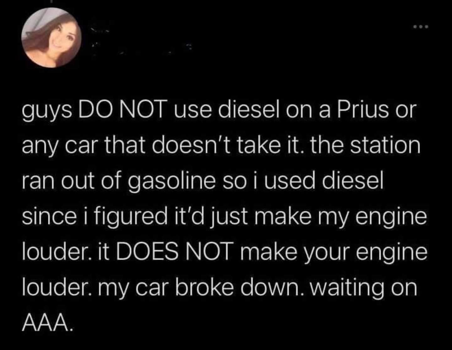 guys DO NOT use diesel on a Prius or any car that doesnt take it the station ran out of gasoline so i used diesel since i figured itd just make my engine olWeSTMINBIOSY N O N Mg IR o1V g1aleal ole T naYAor1gl o o CRe VAR gleKolp JAVAVAY