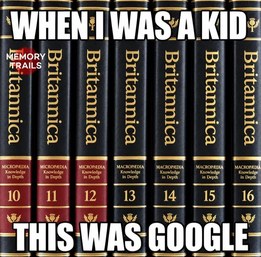 WHEN I WAS A KID THIS WAS GOOGLE. Britannica. Micropædia. Knowledge in Depth. 10. 11. 12. 13. 14. 15. 16. MEMORY TRAILS.