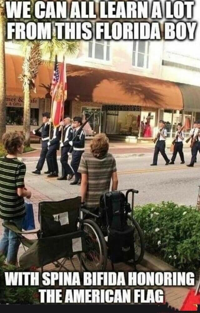 WEIAHAIITEIBIIMILIIT FROMTHIS FLORIDABOY A 4 4 Pem i Py TS o i mnl SPINA BIFIDA HONORING y THEAMERICAN FLAGT