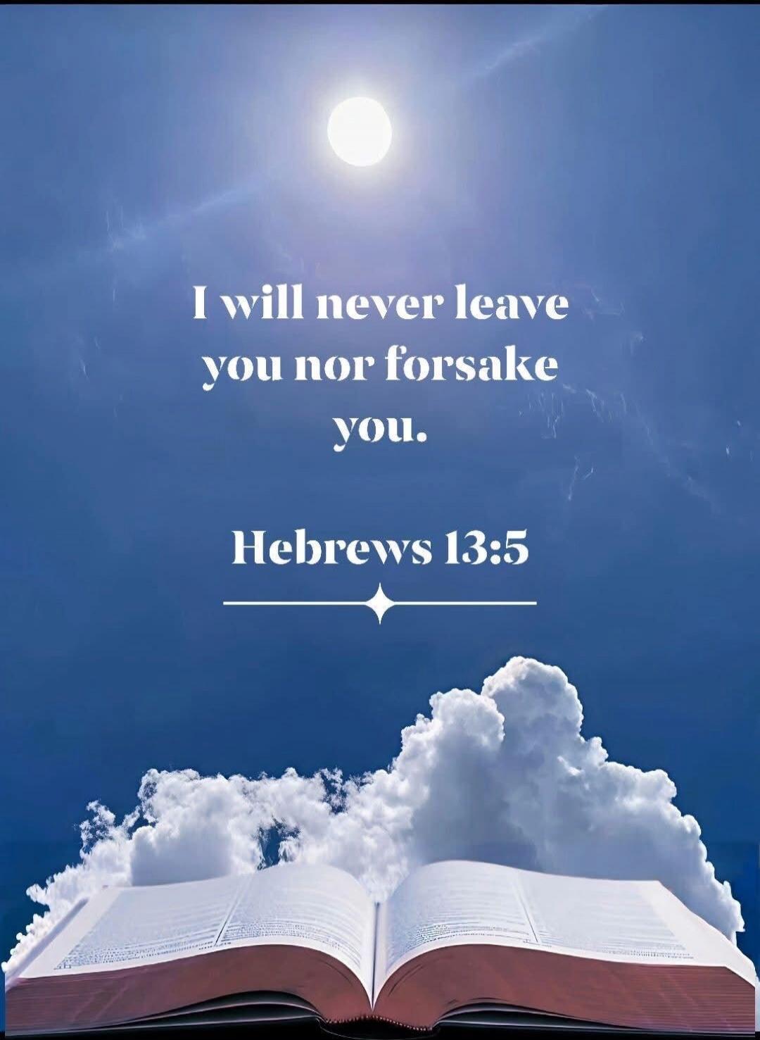 I will never leave you nor forsake you. Hebrews 13:5