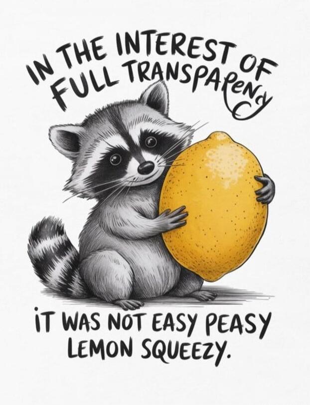 IN THE INTEREST OF FULL TRANSPARENCY IT WAS NOT EASY PEASY LEMON SQUEEZY.